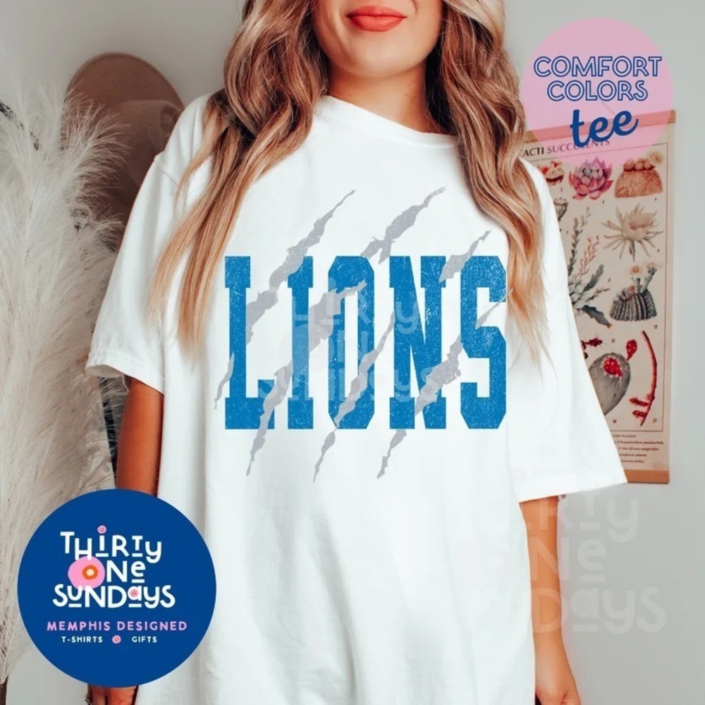 Comfort Colors Lions Scratch Look Tee Retro Fan Blue White